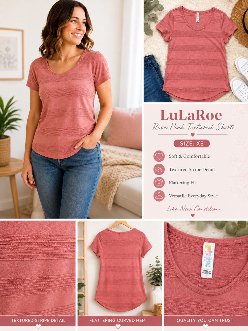 LuLaRoe Rose Pink Textured Women’s Shirt (Size XS)